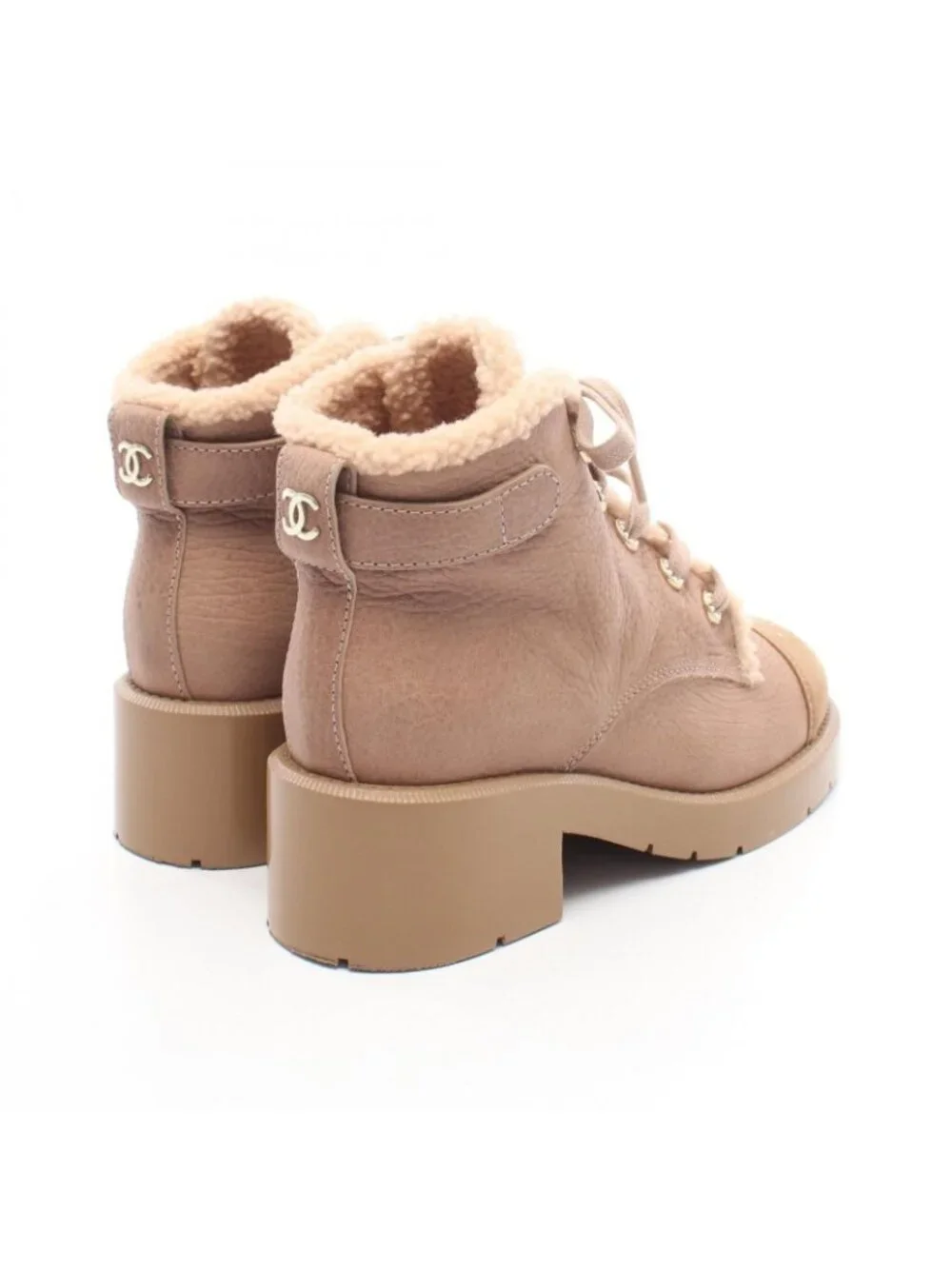 Chanel Boots CC Logo Lace Up Fleece Leather Suede